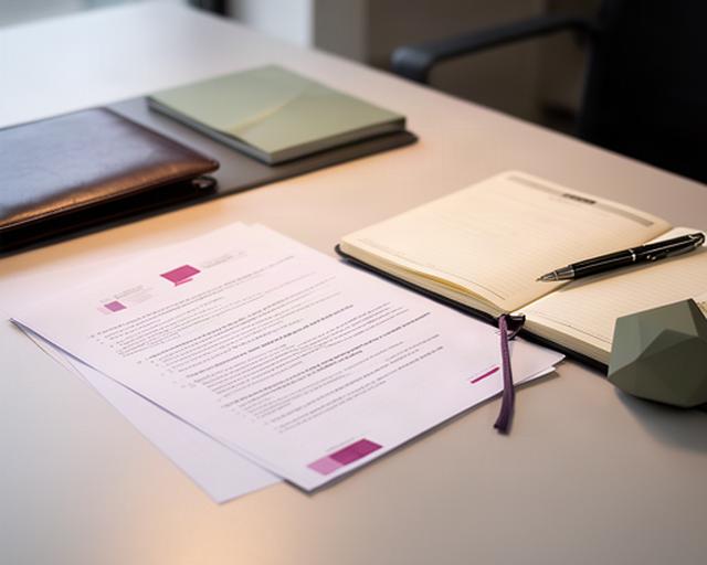 Documento jurídico revisado junto a una libreta sobre una mesa de despacho en Galicia