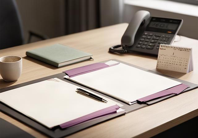 Mesa de consulta jurídica con documentos ordenados y una agenda junto a un teléfono