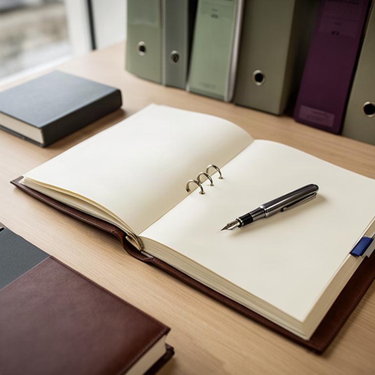Mesa de trabajo con expediente jurídico abierto, pluma y código legal en un despacho gallego